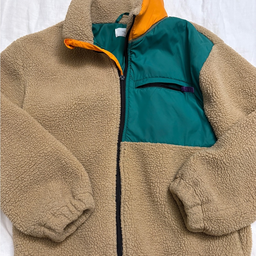 Kids colorblock Tan and Green Fleece Jacket